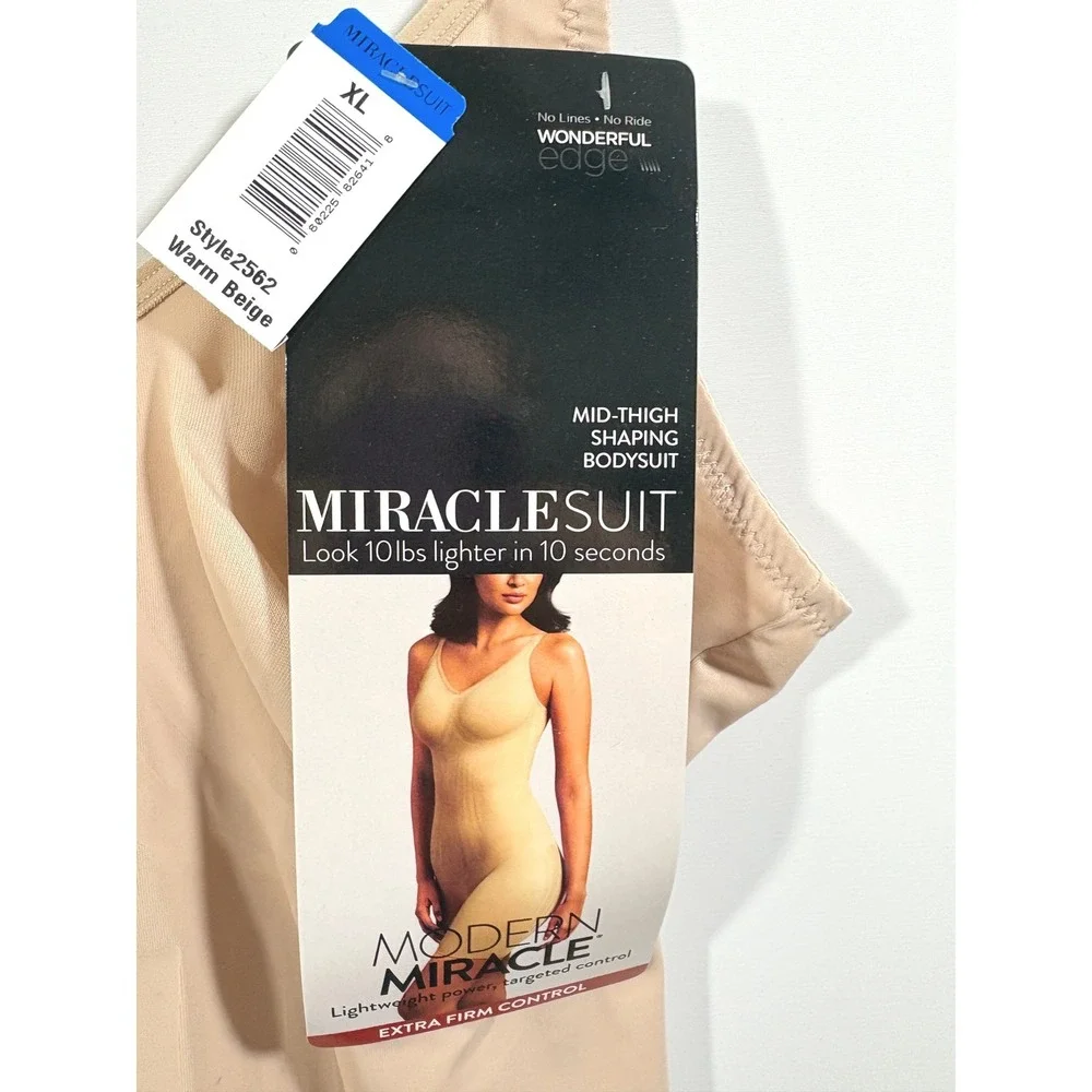 Miraclesuit Modern Miracle Thigh Slimmer Bodysuit 2562 Warm Beige XL NEW